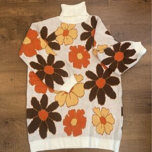 Boho Floral Turtleneck Sweater Dress x Pink Lily Women’s XL